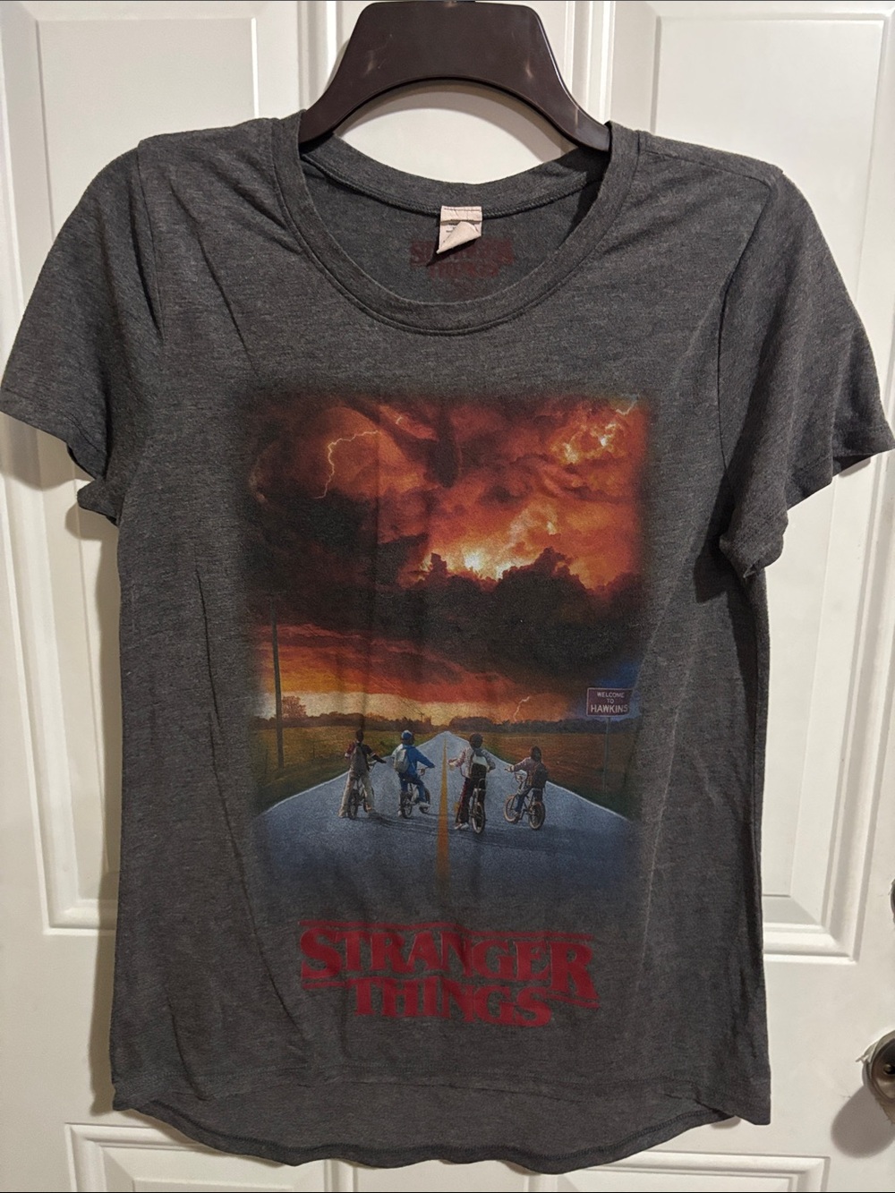 Stranger Things Graphic Tee - Dark Gray with Red Logo